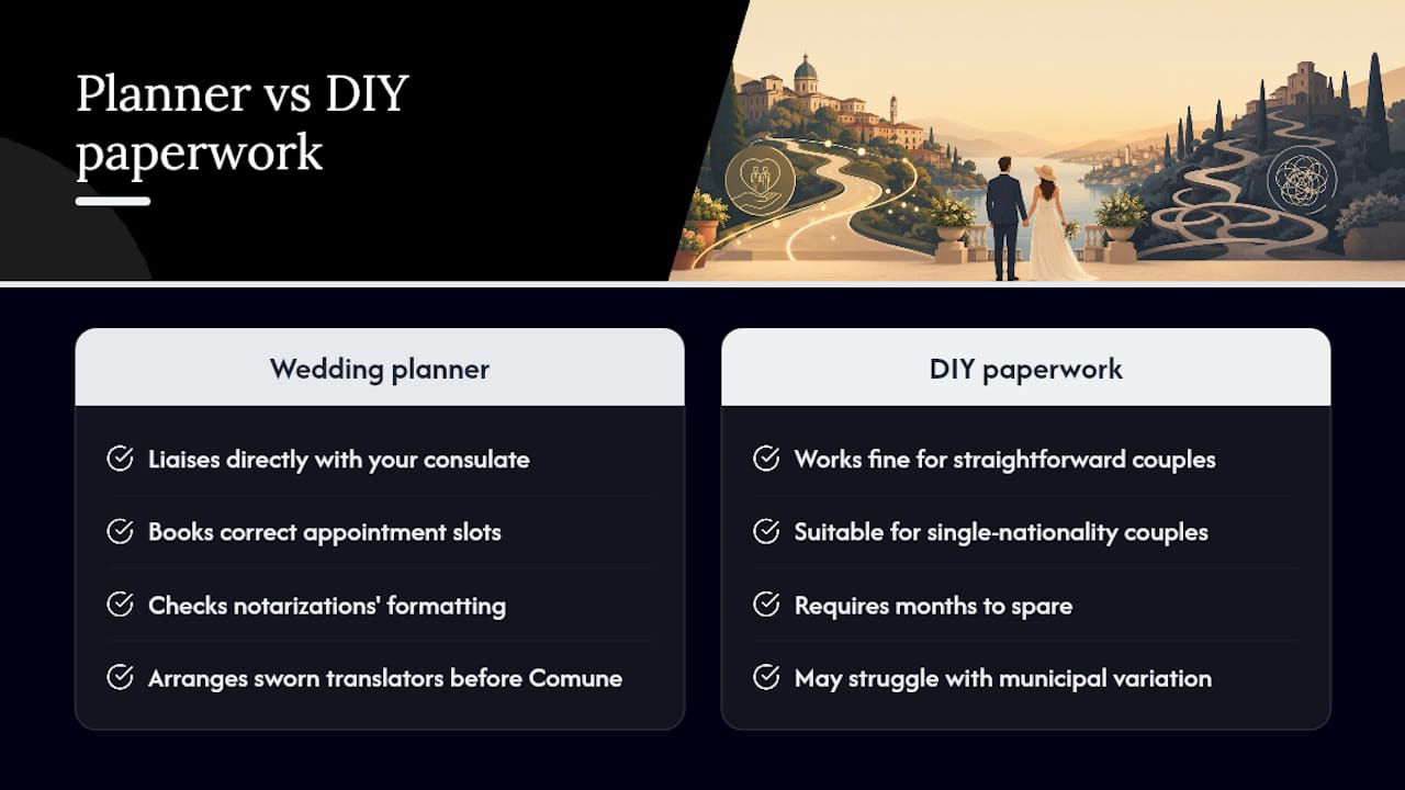 How a wedding planner actually helps with the paperwork — overview diagram